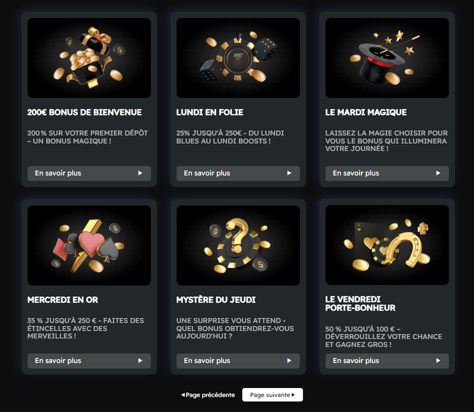 Programme de promotions hebdomadaires BetZino - calendrier des bonus